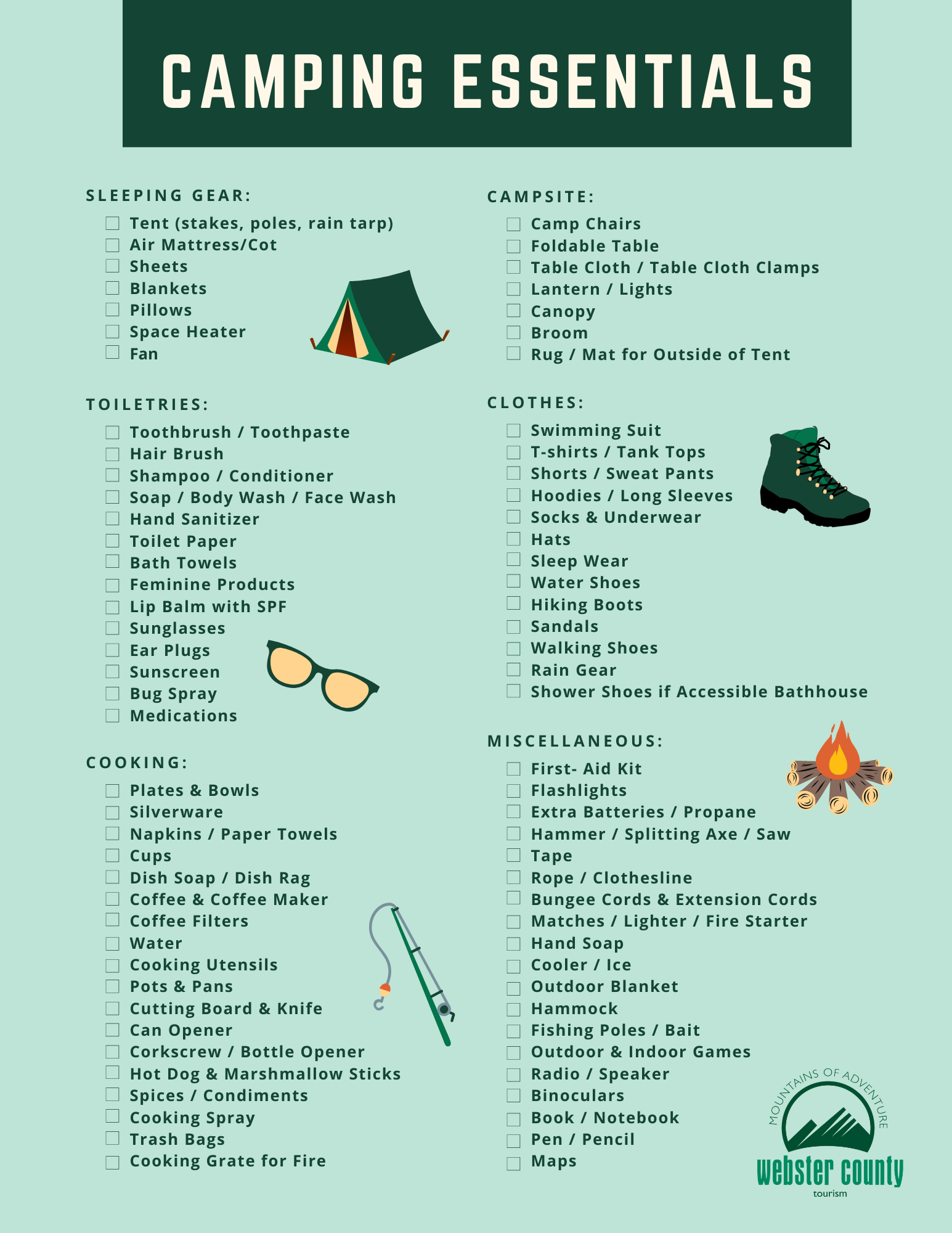 Your Ultimate Camping Checklist - Webster County Tourism